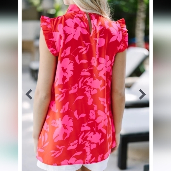Shein Curve Pink & Red Floral Top Ruffled Neck & Sleeve 4X - Picture 5 of 9